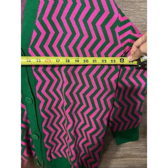 Qu Style Retro Funky Cardigan Sweater One Size Pink Green Contemporary Modern - Picture 7 of 7